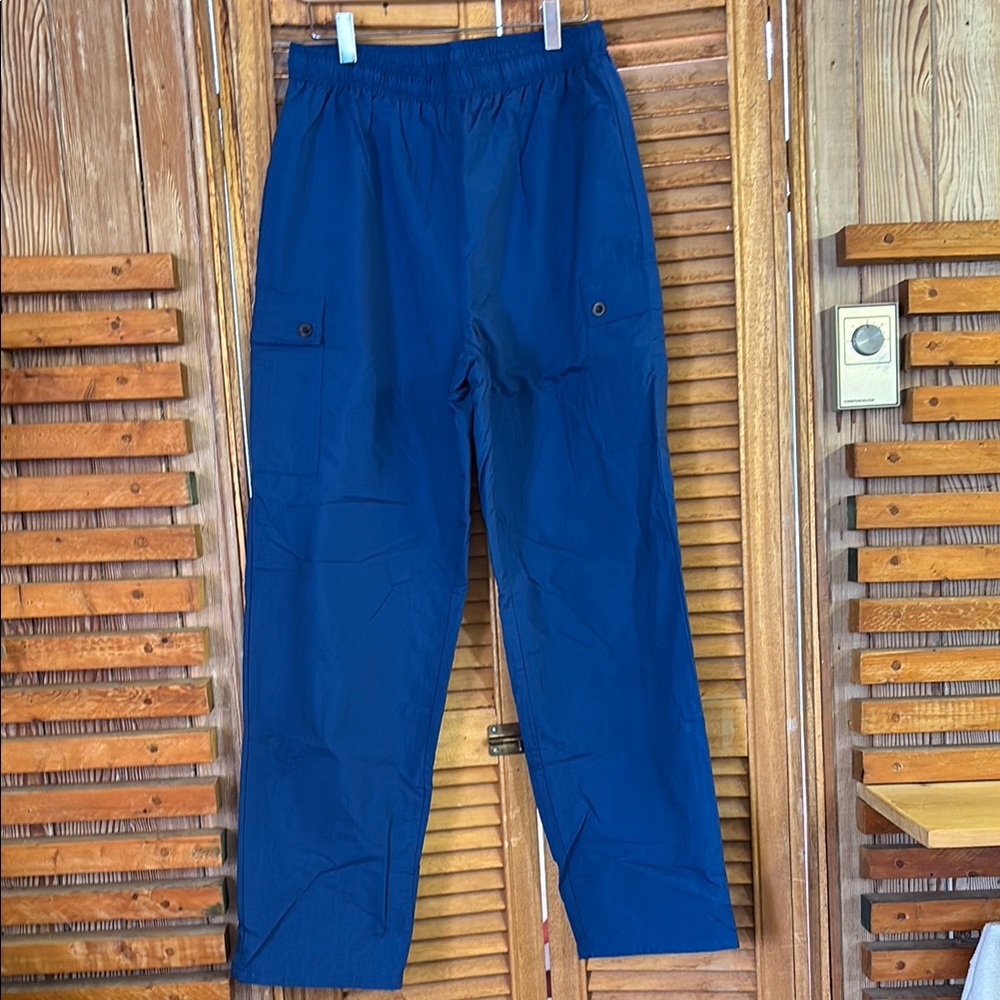 Blue Cargo Pants High Waist Straight Leg Medium